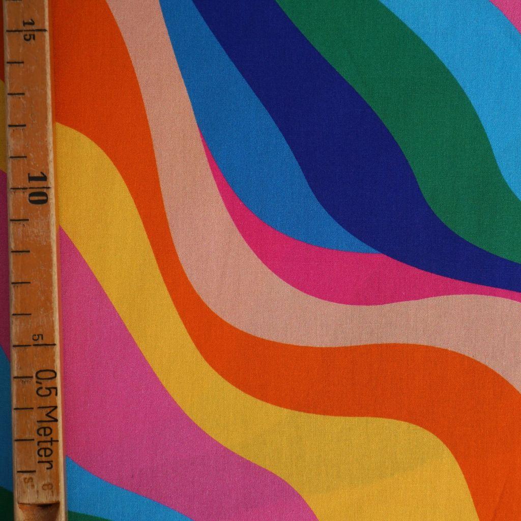 Baumwollstoff Motivdruck Wellen regenbogenbunt